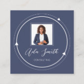 QRCode Logo Custom Photo Circle Blue Navy Vierkante Visitekaartje (Voorkant)