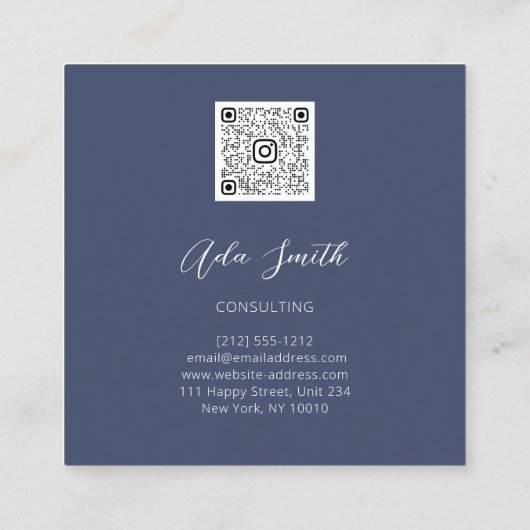 QRCode Logo Custom Photo Circle Blue Navy Vierkante Visitekaartje (Achterkant)