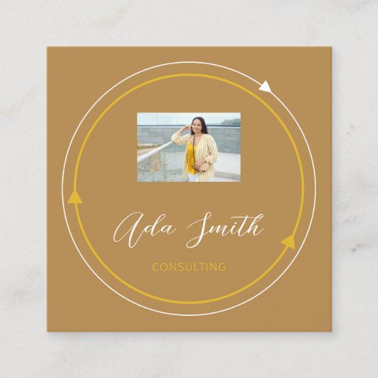 QRCode Logo Custom Photo Mustard Yellow Vierkante Visitekaartje (Voorkant)