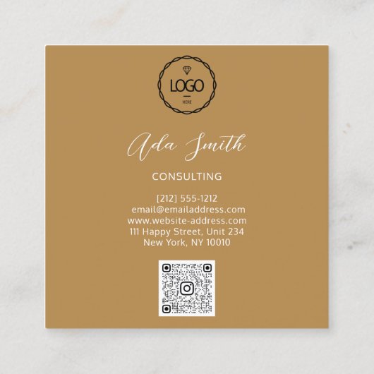 QRCode Logo Custom Photo Mustard Yellow Vierkante Visitekaartje (Achterkant)