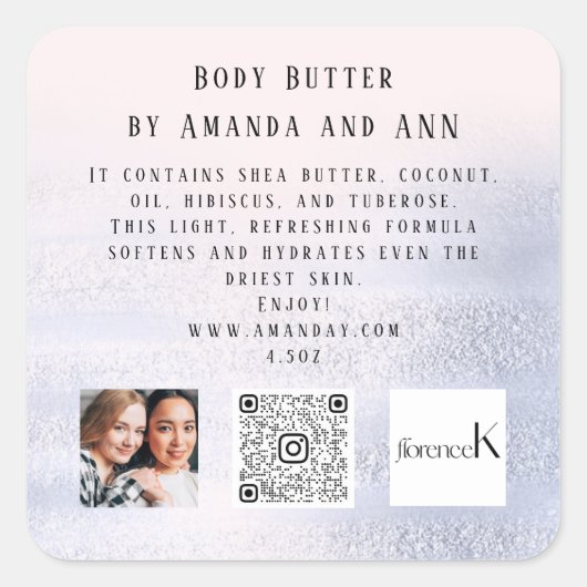 QRCODE LOGO FOTO PRODUCTBESCHRIJVING Blauw Roze Vierkante Sticker (Voorkant)