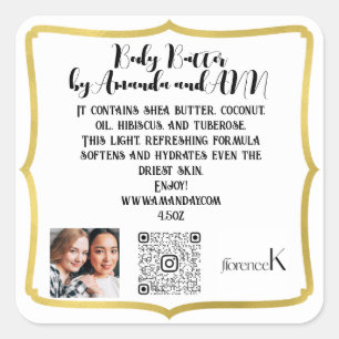 QRCODE LOGO FOTO PRODUCTOMSCHRIJVING BOTER LIJST VIERKANTE STICKER