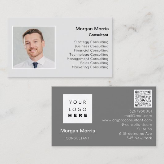 QRCode Logo Foto Professional Company Grey Visitekaartje (Voorkant / Achterkant)