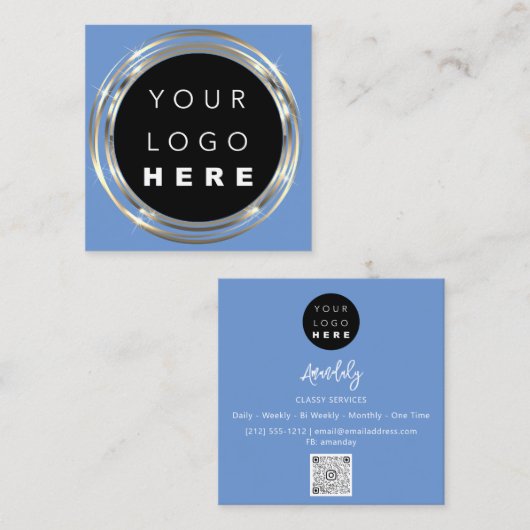 QRCode Logo Online Winkelen Lijst Gold Blauwe Wink Vierkante Visitekaartje (Voorkant / Achterkant)