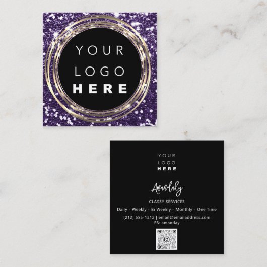 QRCode Logo Online Winkelen Lijst Gold Glitter Paa Vierkante Visitekaartje (Voorkant / Achterkant)