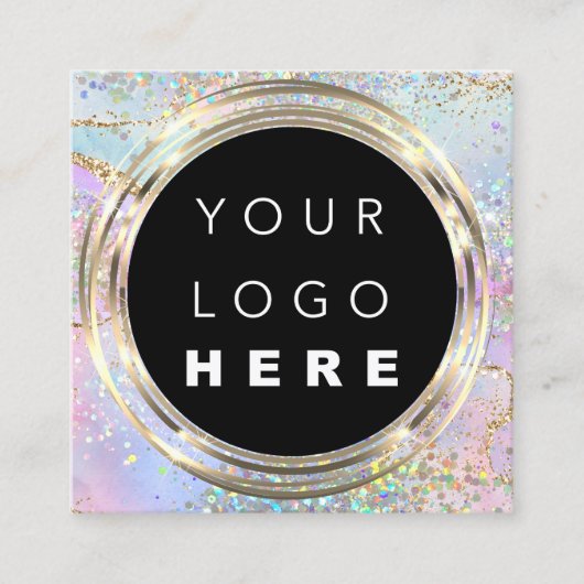 QRCode Logo Online Winkelen Lijst Gold Holographic Vierkante Visitekaartje (Voorkant)