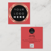 QRCode Logo Online Winkelen Lijst Gold Vivd Red Vierkante Visitekaartje (Voorkant / Achterkant)
