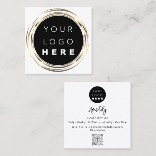 QRCode Logo Online Winkelen Lijst Gold White Shop Vierkante Visitekaartje (Voorkant / Achterkant)