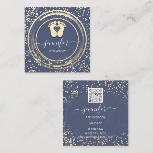 QRCode Logo Reflexology Foot Massage Feet Blue Vierkante Visitekaartje (Voorkant / Achterkant)