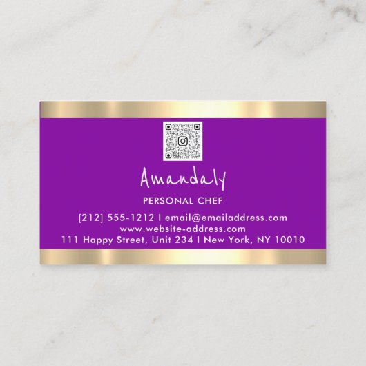QRCode Personal Chef Cooking Restaurant FoodPurple Visitekaartje (Achterkant)