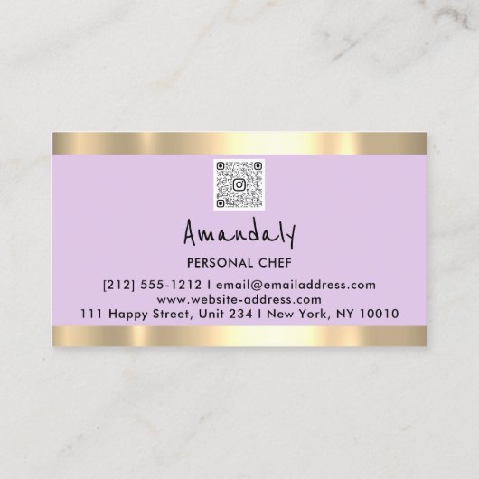 QRCode Personal Chef Cooking Restaurants Lila Visitekaartje (Achterkant)