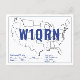 QSL Card Retro United States Map Blue Text Briefkaart