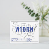 QSL Card Retro United States Map Blue Text Briefkaart (Staand voorkant)
