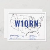 QSL Card Retro United States Map Blue Text Briefkaart (Voorkant / Achterkant)