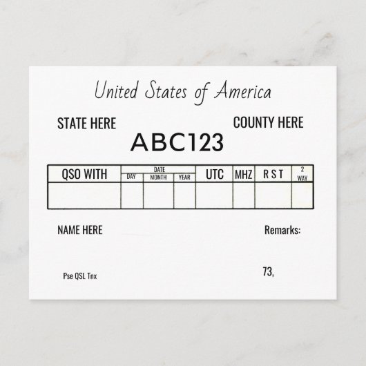 QSL Kaart Ham Radio Amateur Operators Contacten (Voorkant)