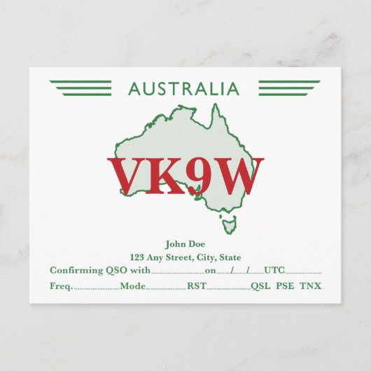QSL-kaart Retro Australië kaart groen (Voorkant)