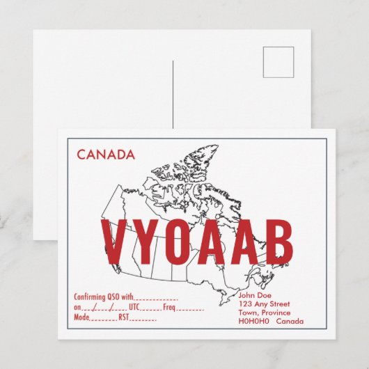 QSL-Kaart Retro Canada Map Red Text Briefkaart (Voorkant / Achterkant)