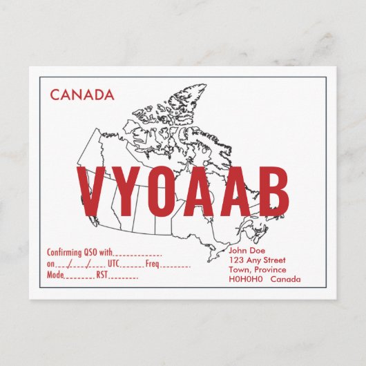 QSL-Kaart Retro Canada Map Red Text Briefkaart (Voorkant)