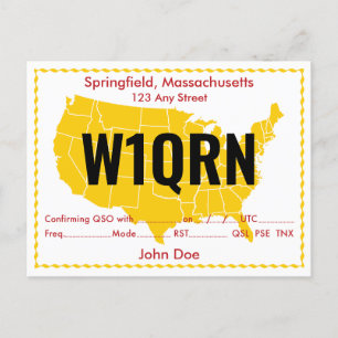 QSL Kaart Retro USA Gele Map
