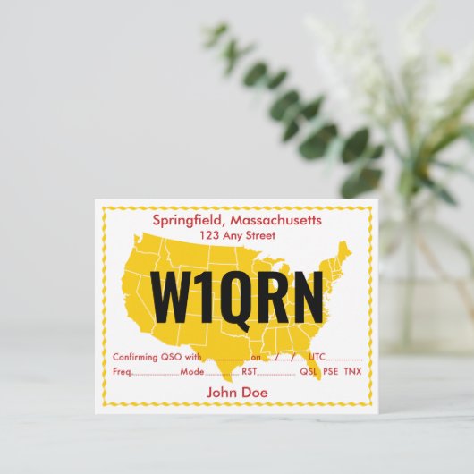 QSL Kaart Retro USA Gele Map (Staand voorkant)