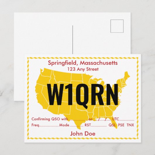 QSL Kaart Retro USA Gele Map (Voorkant / Achterkant)