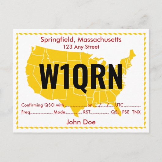 QSL Kaart Retro USA Gele Map (Voorkant)