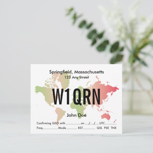 QSL Kaart Retro Wereld Rood & Groen Kaart (Staand voorkant)