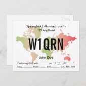 QSL Kaart Retro Wereld Rood & Groen Kaart (Voorkant / Achterkant)