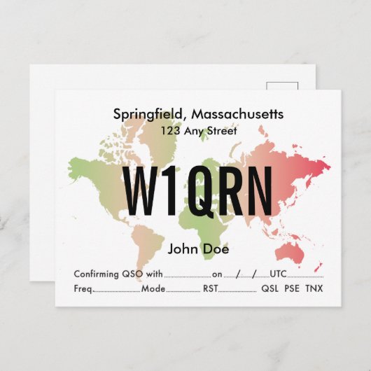 QSL Kaart Retro Wereld Rood & Groen Kaart (Voorkant / Achterkant)