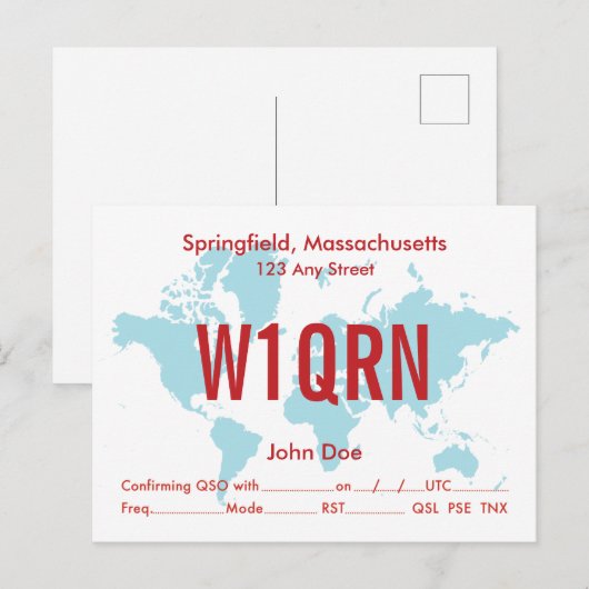 QSL Kaart Retro World Blue Map (Voorkant / Achterkant)