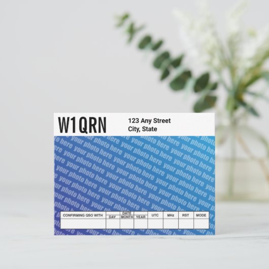 QSL Kaart Voeg je eigen foto toe (Staand voorkant)