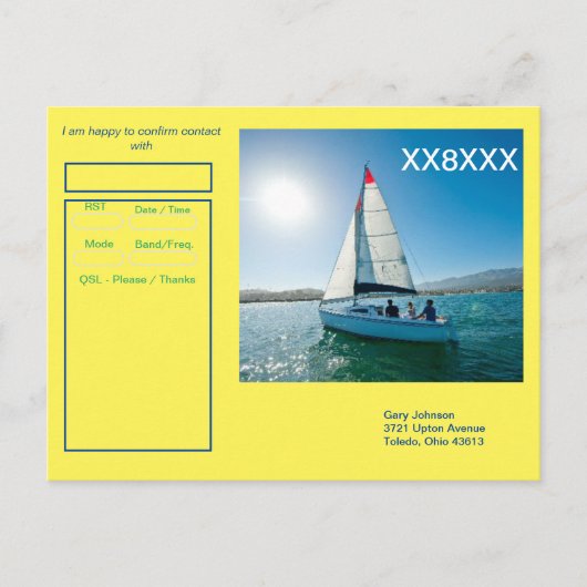 QSL Kaart voor al uw dag zeilhammen daar! (Voorkant)