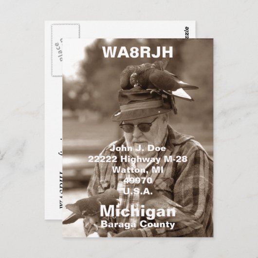 QSL-pc's HAM-radio Op man flock carrier duiven Briefkaart (Voorkant / Achterkant)
