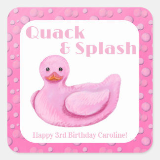 Quack and Splash Duck 3e verjaardagsuitnodiging Vierkante Sticker