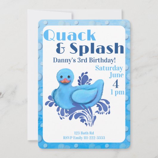 Quack and Splash Duck 3rd Birthday Invitation Kaart (Voorkant)