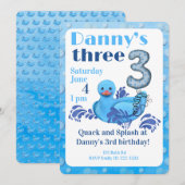 Quack and Splash Duck 3rd Birthday Invitation Kaart (Voorkant / Achterkant)
