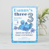 Quack and Splash Duck 3rd Birthday Invitation Kaart (Staand voorkant)