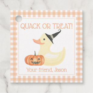 Quack of Treat Duck Cute Oranje Halloween Kinder Bedankjes Labels
