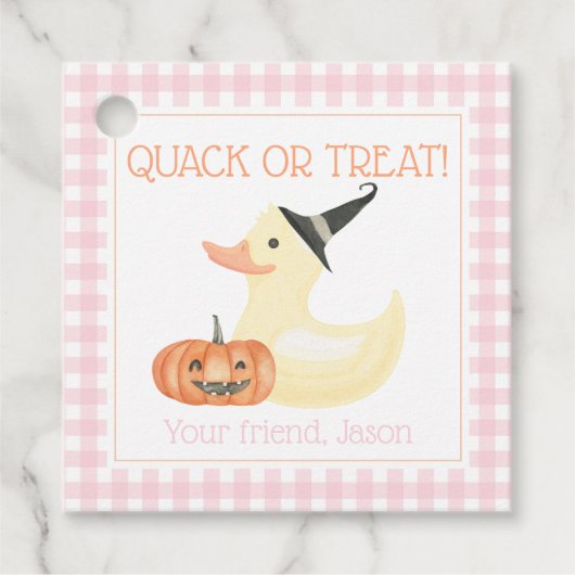 Quack of Treat Duck Cute Pink Halloween Kinderen Bedankjes Labels (Voorkant)