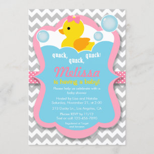 Quack Rubber Ducky Girl Baby shower Invitation Kaart
