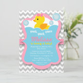 Quack Rubber Ducky Girl Baby shower Uitnodiging (Staand voorkant)