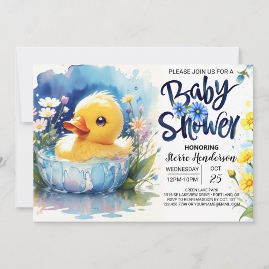 Quacking Duck Schattige Baby shower uitnodiging (Voorkant)