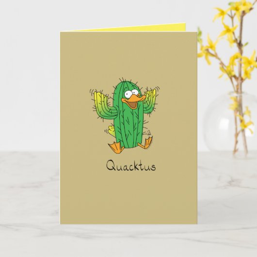 Quacktus - Duck Cactus Pun Wenskaart Kaart (Gele Bloem)