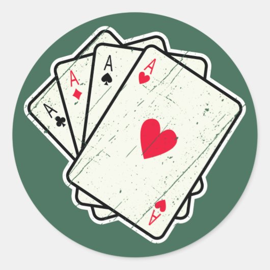Quad Aces: Alle 4 Lucky Ace-Kaarten Ronde Sticker (Voorkant)
