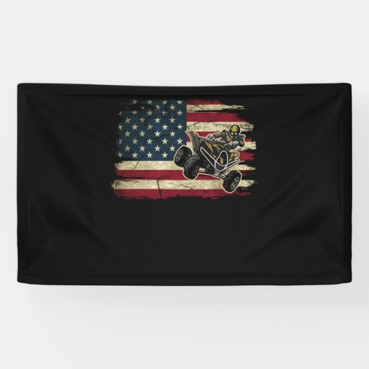Quad Biker America Flag Gift Biking Riding Offroad Spandoek (Horizontaal)