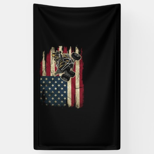 Quad Biker America Flag Gift Biking Riding Offroad Spandoek (Verticaal)