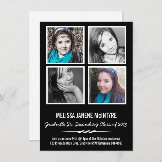 Quad Photo Four Squares Afstuderen Black and White Kaart (Voorkant / Achterkant)