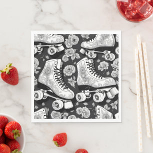 Quad schaatsen, rozen, zwart-wit design. servet