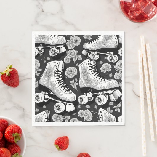 Quad schaatsen, rozen, zwart-wit design. servet (Insitu)