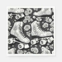Quad schaatsen, rozen, zwart-wit design. servet
